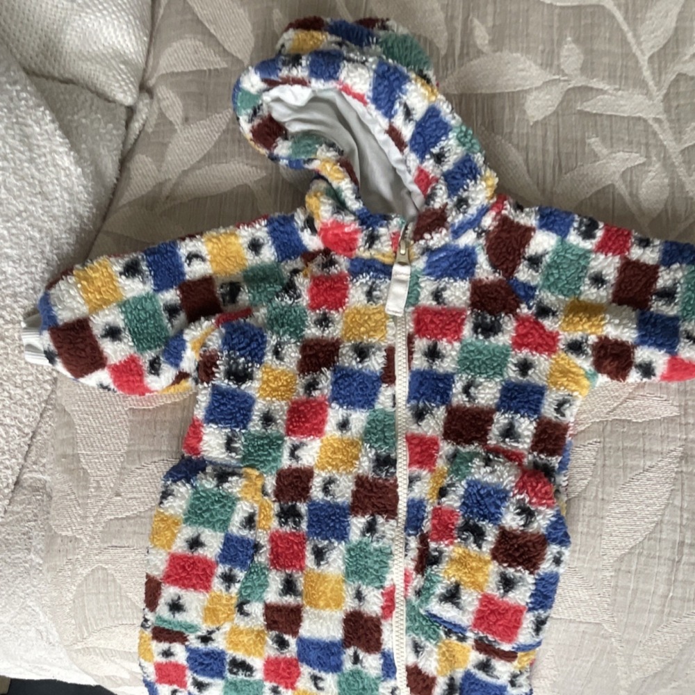 Hanna Andersson Hooded Fleece Zip Coverall Check Long Sleeve 6-12M Multi